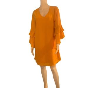 Gianni Bini Mustard Yellow Flounced Sleeve Short Dress Size Large